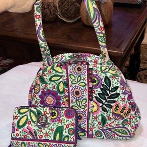 Vera Bradley Kisslock Viva La Vera Floral Shoulder Bag and turnlock wallet Set